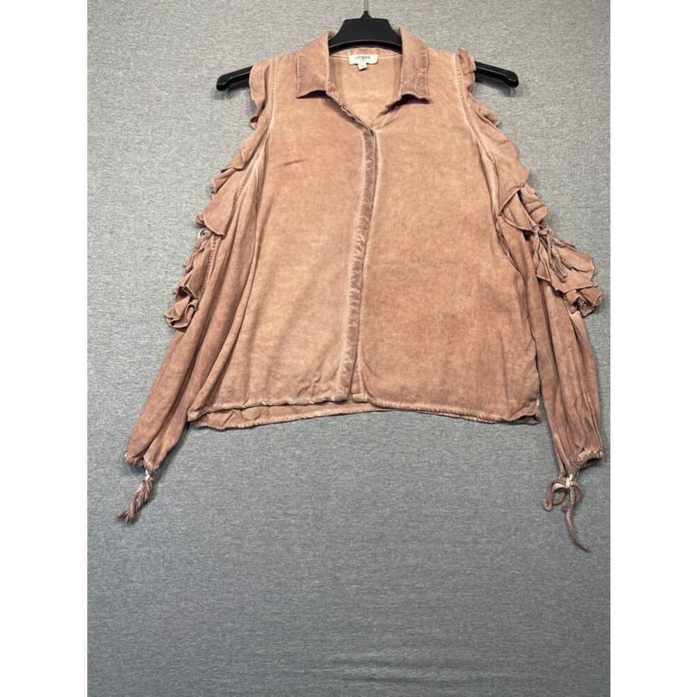 Women's Umgee redish brown distressed Cold Shoulder Button Up Blouse Size S